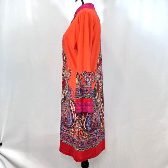 Calessa V neck embellished long sleeve dress tunic orange womens L - Picture 4 of 11